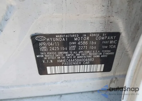 2011 Hyundai Sonata Hybrid from USA, damaged, VIN KMHEC4A45BA004883